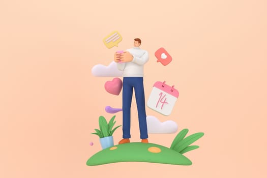 3d character in the festival of Valentine Day. 3d rendering of graphic resourse.