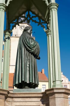 Martin Luther monument from 1821 on the market place of Wittenberg in Germany