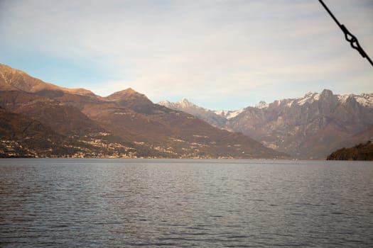 Lake landscape with mountains on the background, horizontal view
