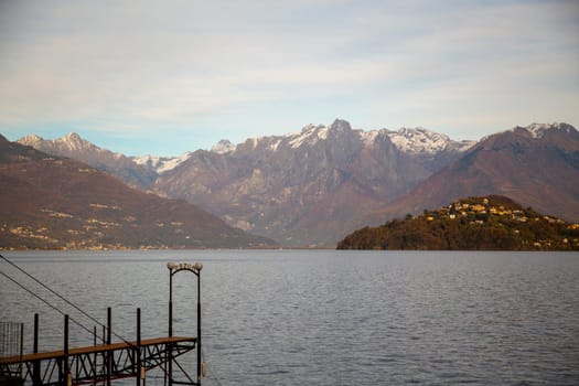 Pier extending over the lake, landscape view