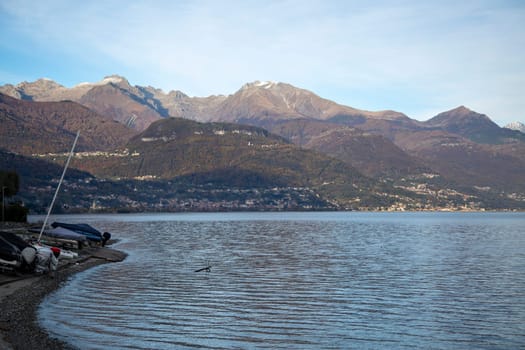 Lake landscape with mountains on the background, horizontal view