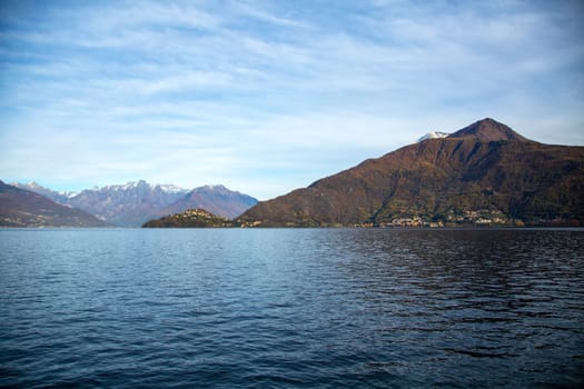 Lake landscape with mountains on the background, horizontal view