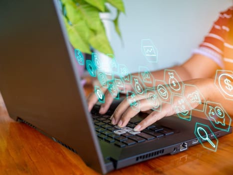 Human hand working on computer. business concept and communication technology