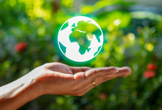 Human hand and model earth icon.Representing helping to save the environment.save world concept.