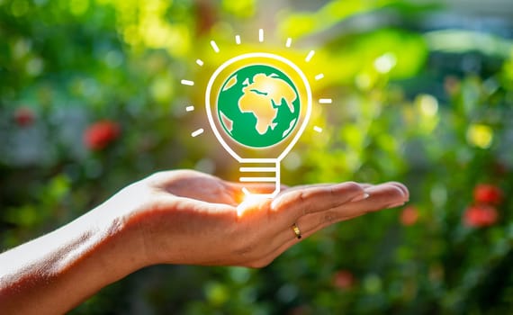 Human hand and model earth icon.Representing helping to save the environment.save world concept.