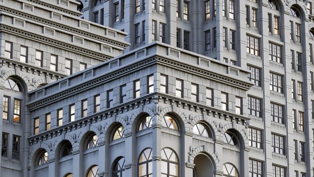gray stone building old architecture city hall historical facade ark windows 3D illustration