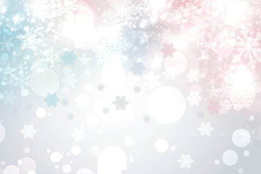 Abstract blurred festive delicate winter christmas or Happy New Year background with shiny blue pink and white bokeh lighted stars. Space for your design. Card concept.