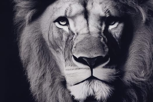 Portrait of a male lion, dangerous predator animal, wildlife in Africa, illustration