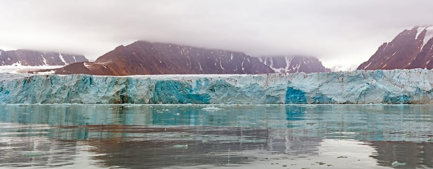 Panoramic View of a Tidal Glacier at Lilliehookfjorden in the Svalbard Islands in Norway