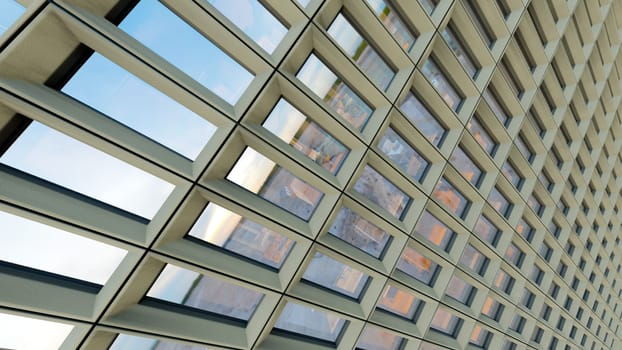 concrete building windows modern city facade in perspective 3D illustration