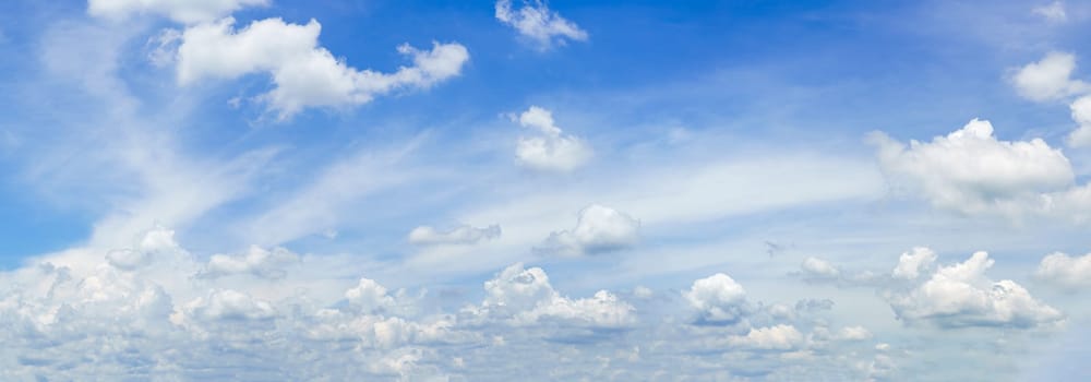 Panorama fluffy clouds in the blue sky, Panoramic fluffy clouds against blue sky