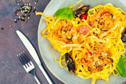 italian pasta with seafood sauce. Mediterranean cuisine