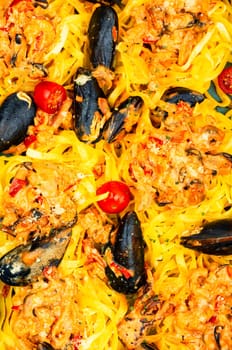 italian pasta with seafood sauce. Mediterranean cuisine