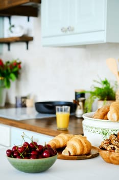 Sweet snack on a kitchen table (selective focus photo, focus on foreground)