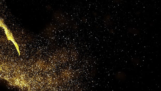 gold dust blown away by the wind and scattered. 3d illustration of gold particle