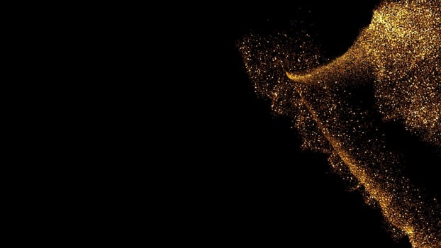 gold dust blown away by the wind and scattered. 3d illustration of gold particle