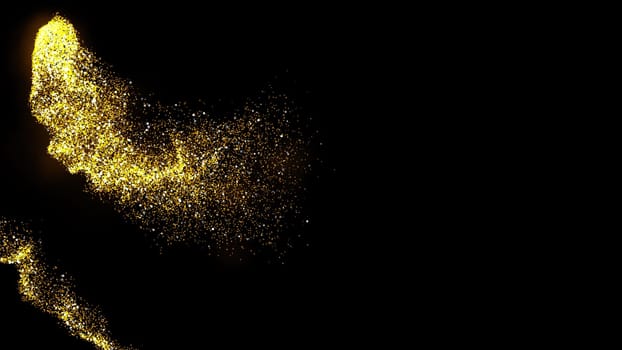 gold dust blown away by the wind and scattered. 3d illustration of gold particle