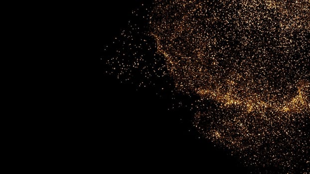 gold dust blown away by the wind and scattered. 3d illustration of gold particle