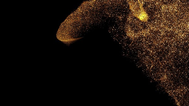 gold dust blown away by the wind and scattered. 3d illustration of gold particle