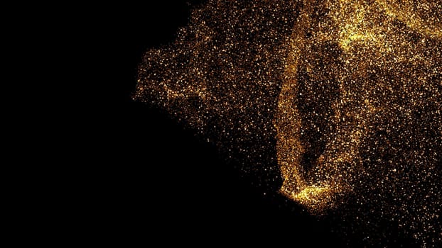 gold dust blown away by the wind and scattered. 3d illustration of gold particle