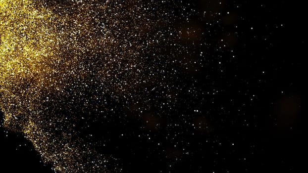 gold dust blown away by the wind and scattered. 3d illustration of gold particle