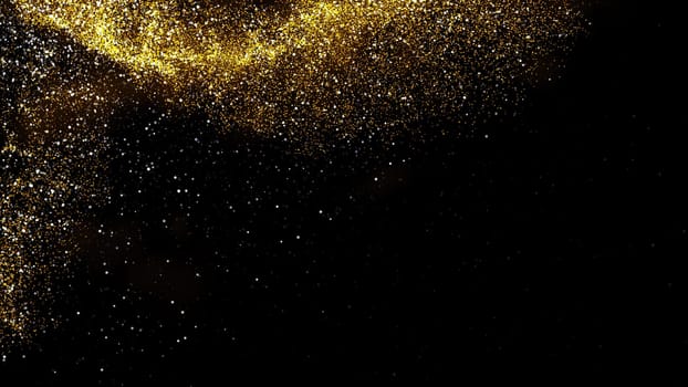 gold dust blown away by the wind and scattered. 3d illustration of gold particle