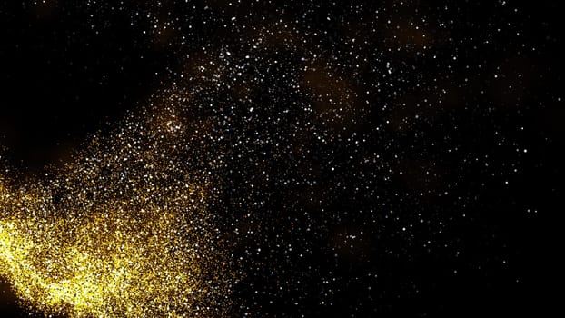 gold dust blown away by the wind and scattered. 3d illustration of gold particle