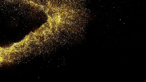 gold dust blown away by the wind and scattered. 3d illustration of gold particle