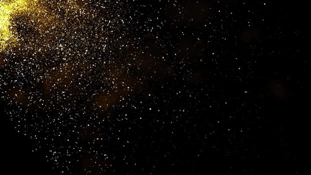 gold dust blown away by the wind and scattered. 3d illustration of gold particle