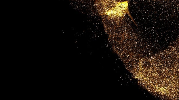 gold dust blown away by the wind and scattered. 3d illustration of gold particle