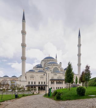 Grand Camlia Mosque, or Buyuk Camlica Camii, a modern complex for Islamic worship, built in 2019, located in Camlica hill in Uskudar district, Istanbul, Turkey, in a summer day