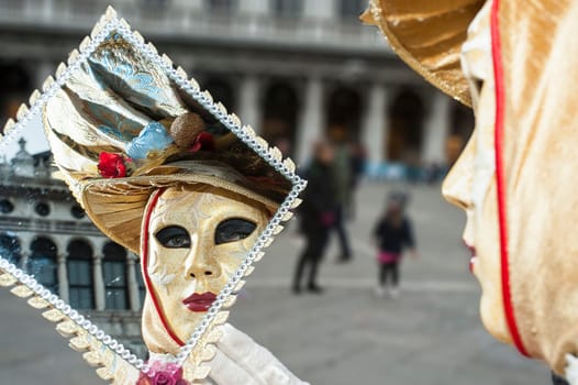 VENICE, ITALY - Febrary 7 2018: The masks of the Venice carnival 2018