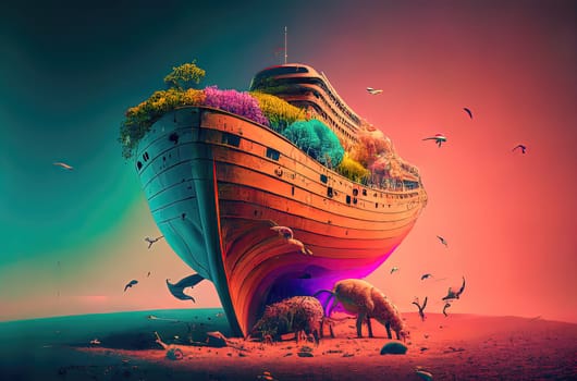 Colourful Surreal Noah's Ark Surreal Generative AI Illustration