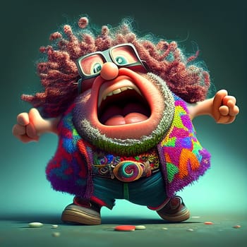 Colourful Retro Cartoon Hippy Blast of Joy Generative AI Illustration