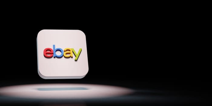 Ebay App Icon 3D Symbol Shape Spotlighted on Black Background with Copy Space 3D Illustration