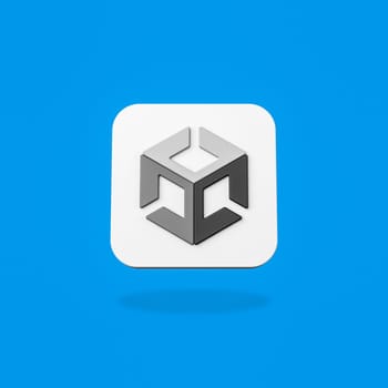 Unity App Icon 3D Shape Isolated on Flat Blue Background with Shadow 3D Illustration
