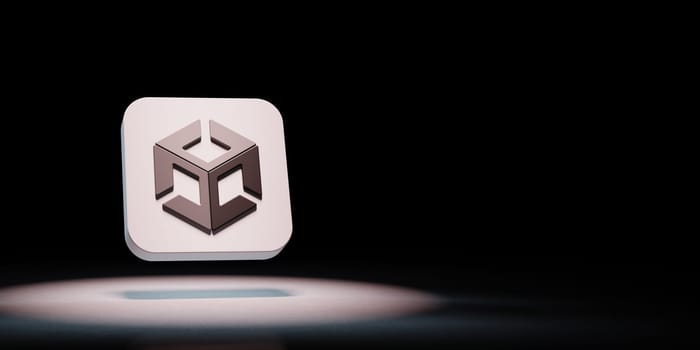 Unity App Icon 3D Symbol Shape Spotlighted on Black Background with Copy Space 3D Illustration