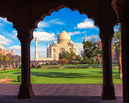 Taj Mahal through the Arch of the Great Gate, India, Agra.