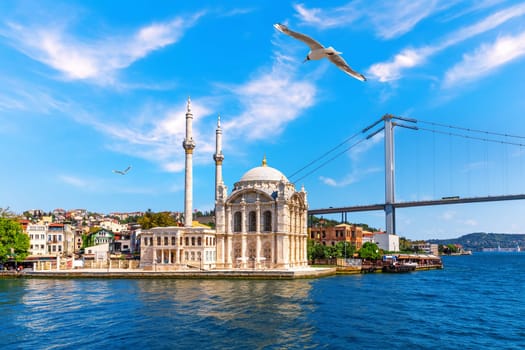 Ortakoy Mosque and a part of the Bosphorus Bridge, Istanbul, Turkey.