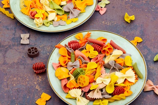 Multicolor Italian pasta. Various colors of pasta