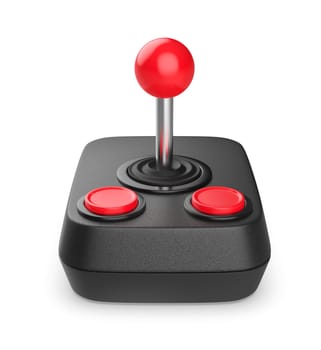 Front view of retro joystick with two red buttons