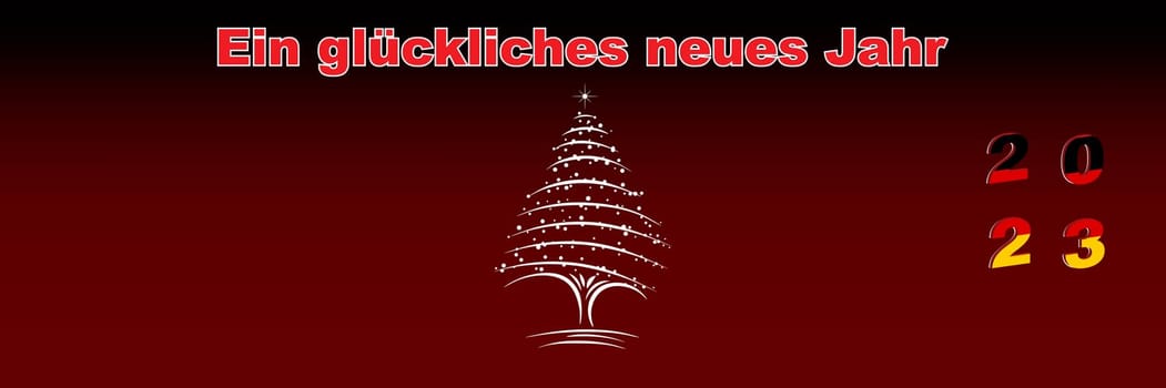 Merry Christmas and Happy New Year web page cover. Germany flag on the year 2023. Holiday design for greeting card, banner, celebration poster, party invitation. Vector illustration.