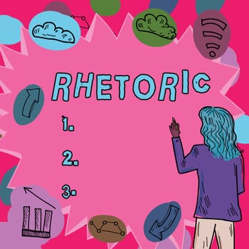 Inspiration showing sign Rhetoric, Word for study of writing or speaking as mean of communication or persuasion