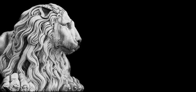 Antique lion statue , made of stone, with copy space. Concept security, safety, guard