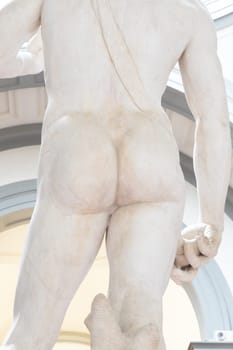 Florence, Italy - Circa August 2021: David sculpture by Michelangelo Buonarroti. The masterpiece of the Renaissance art.