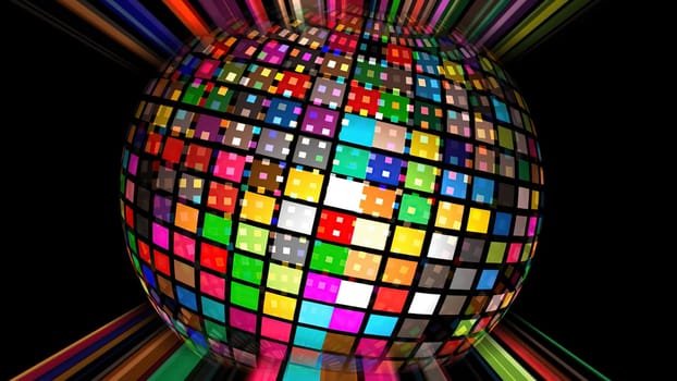 Colorful pixels on rotating sphere