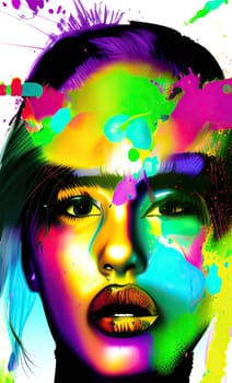 Colourful modern abstract woman face. Hand drawn digital art  illustration