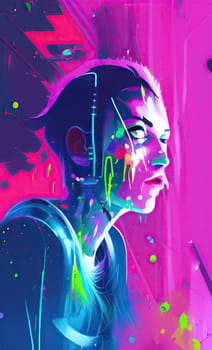Colourful modern abstract woman face. Hand drawn digital art  illustration