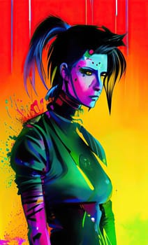 Colourful modern abstract woman face. Hand drawn digital art  illustration