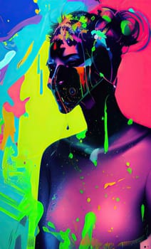 Colourful modern abstract woman face. Hand drawn digital art  illustration